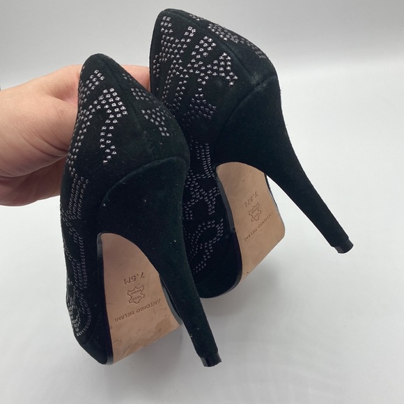 Antonio Melani Black Leather Suede Studded Peep Toe Heels Women's Size 7… - Picture 13 of 15